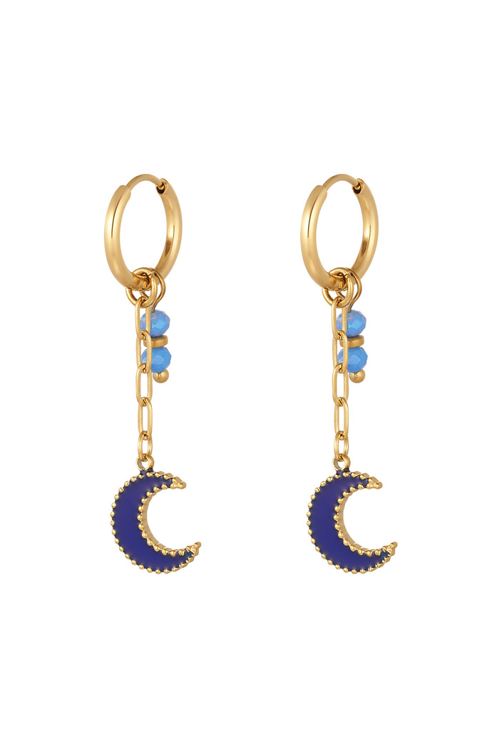 Boucles d'oreilles avec perles et pendentif lune bleu - or 