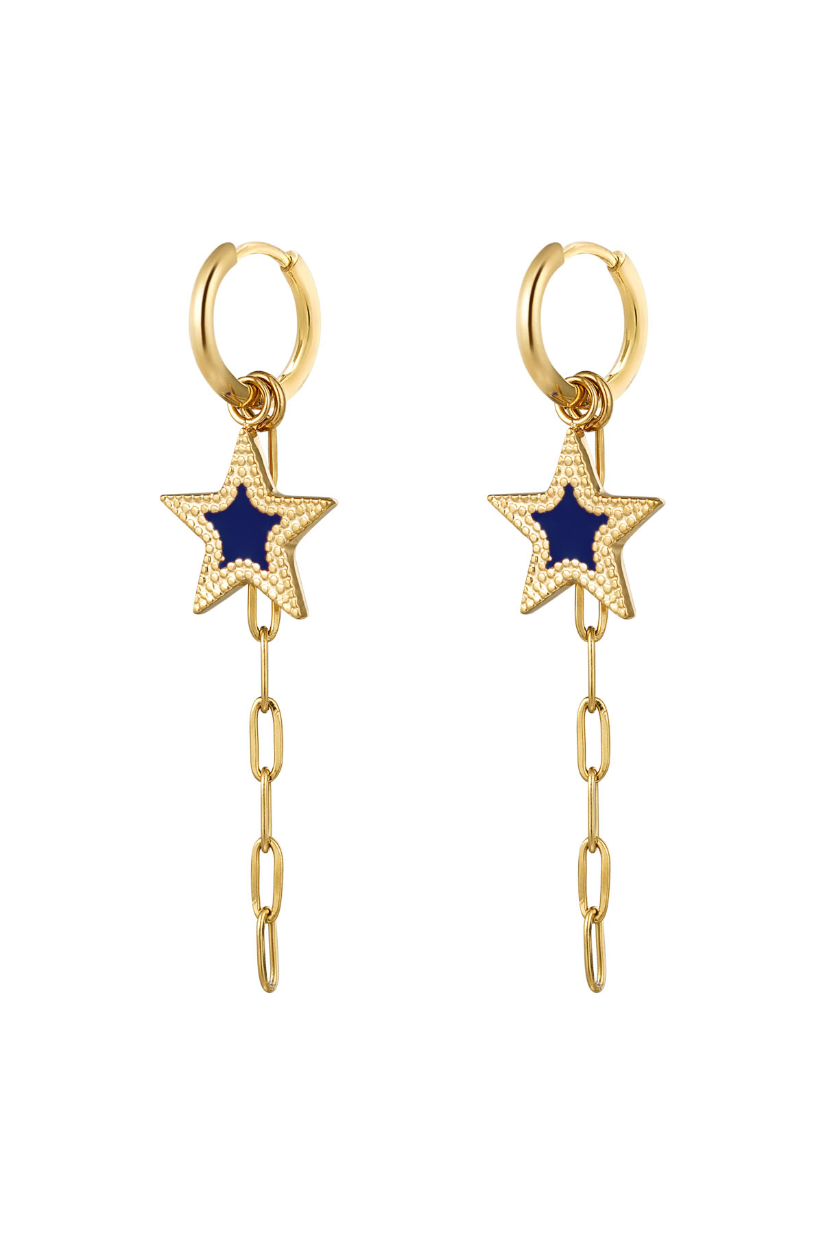 oorbellen met ster en ketting blauw - goud h5 