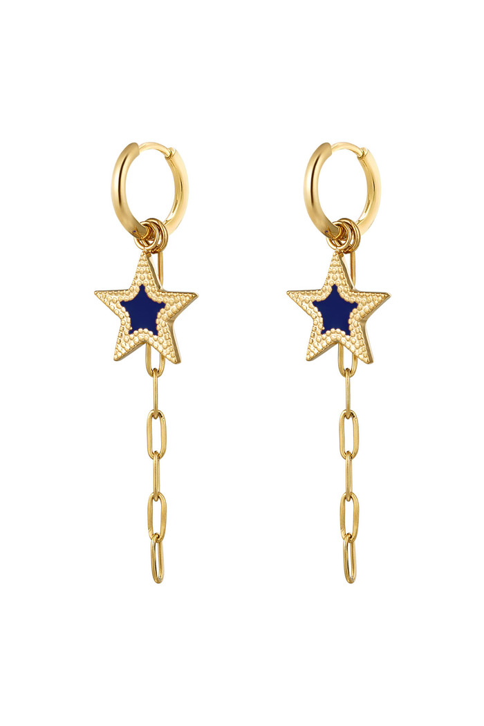 boucles d'oreilles avec étoile et chaîne bleu - or 