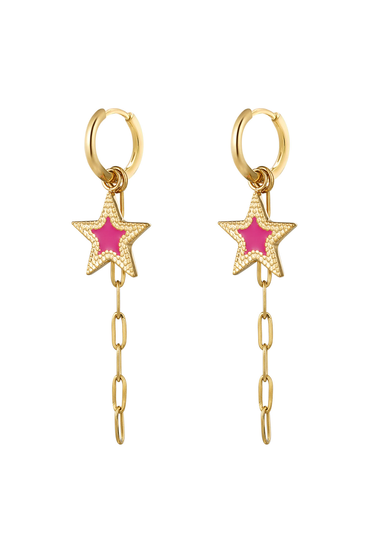 oorbellen met ster en ketting roze - goud