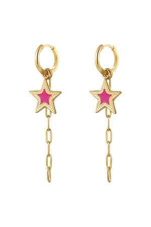 oorbellen met ster en ketting roze - goud h5 