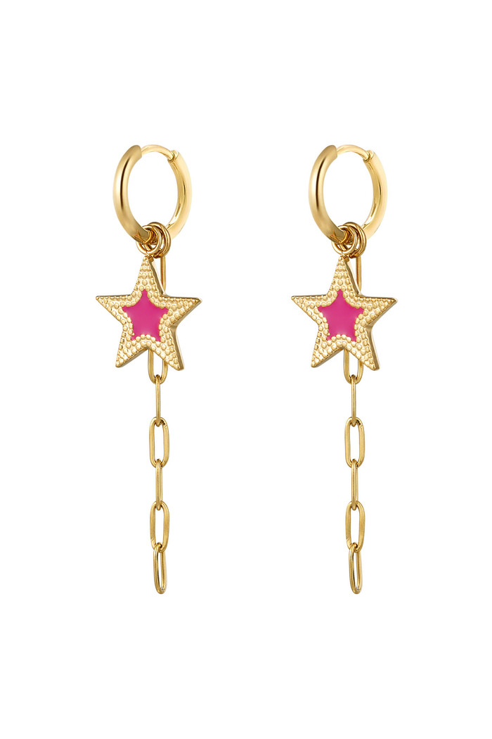 oorbellen met ster en ketting roze - goud 