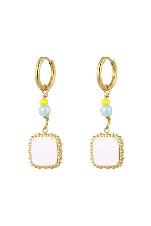 Earrings with beads and square pendant white - gold h5 