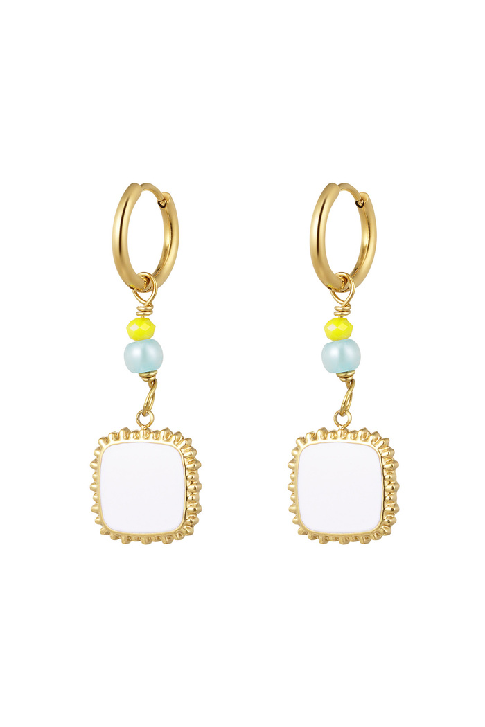 Earrings with beads and square pendant white - gold 