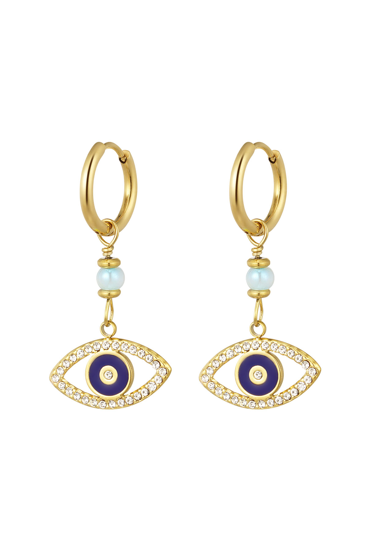 Earrings with eye pendant blue - Gold color