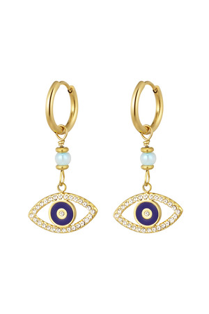 Earrings with eye pendant blue - gold h5 