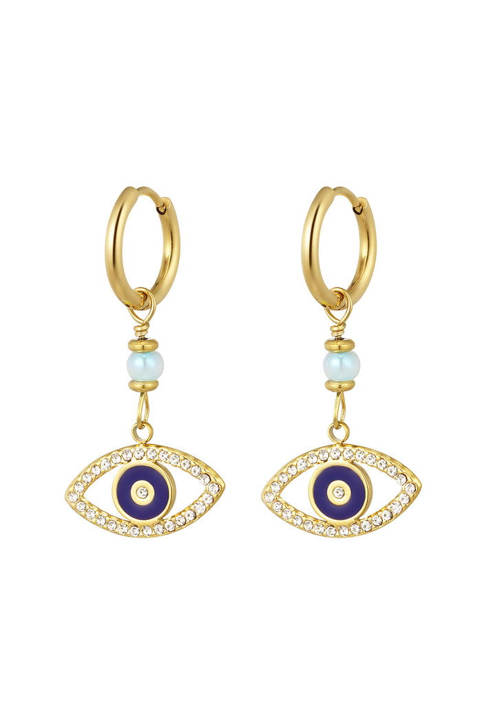 Earrings with eye pendant blue - gold 