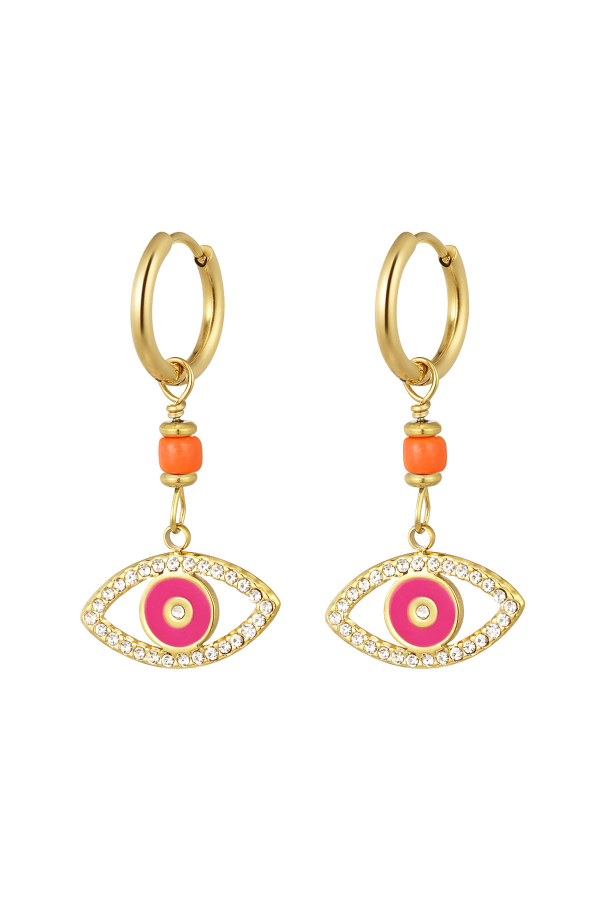 Earrings with eye pendant pink - gold
