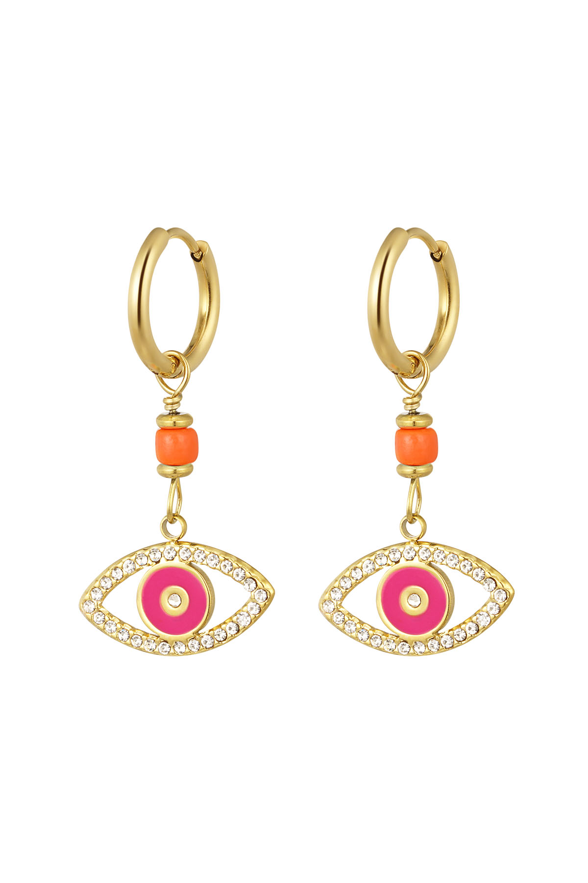 Pendientes con colgante ojo rosa - Color dorado