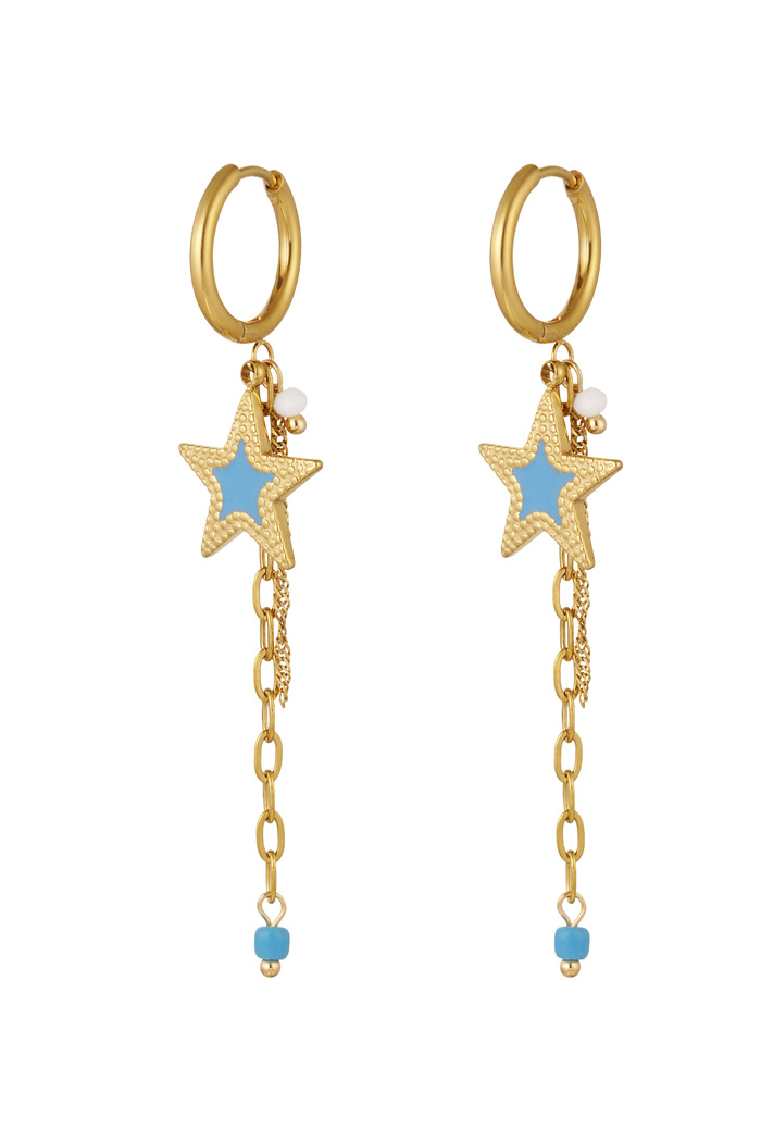 Earrings with chain and star blue - gold 
