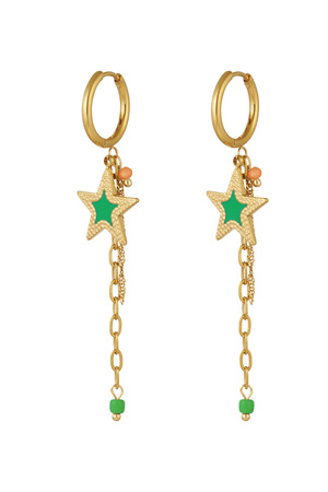 Earrings with chain and star green - gold h5 