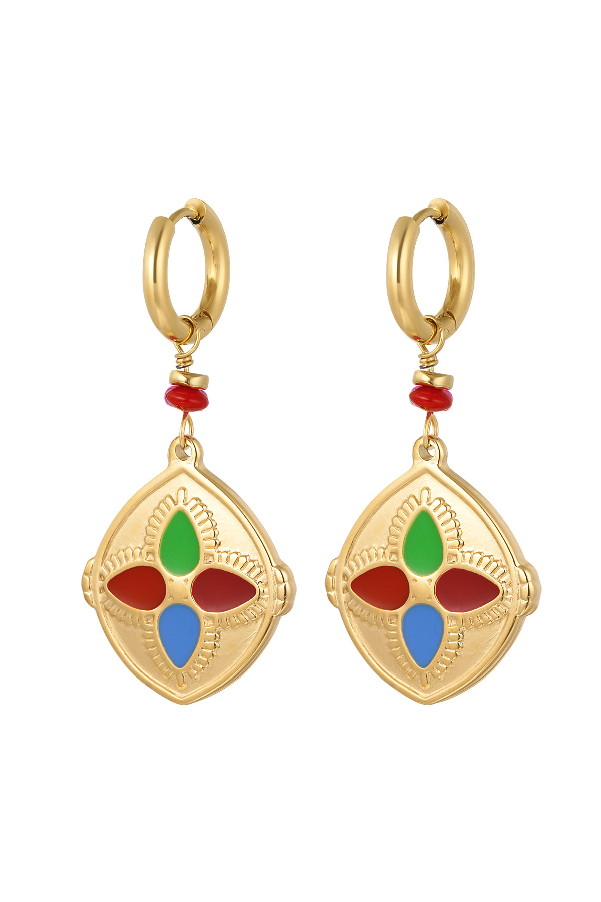 Earrings with colorful coin - gold/multi