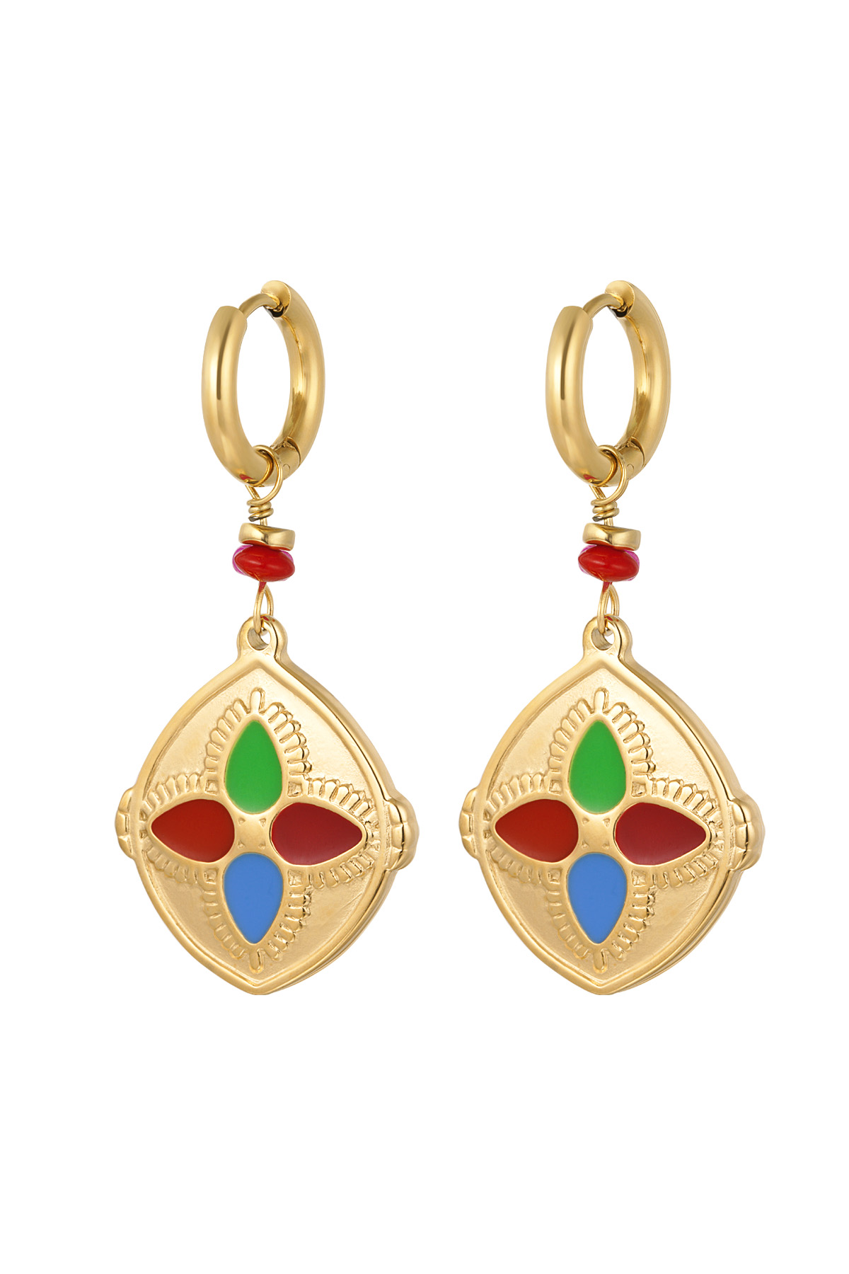 Earrings with colorful coin - Gold color/multi 2