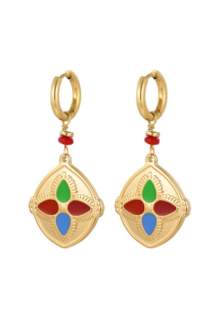 Earrings with colorful coin - gold/multi h5 