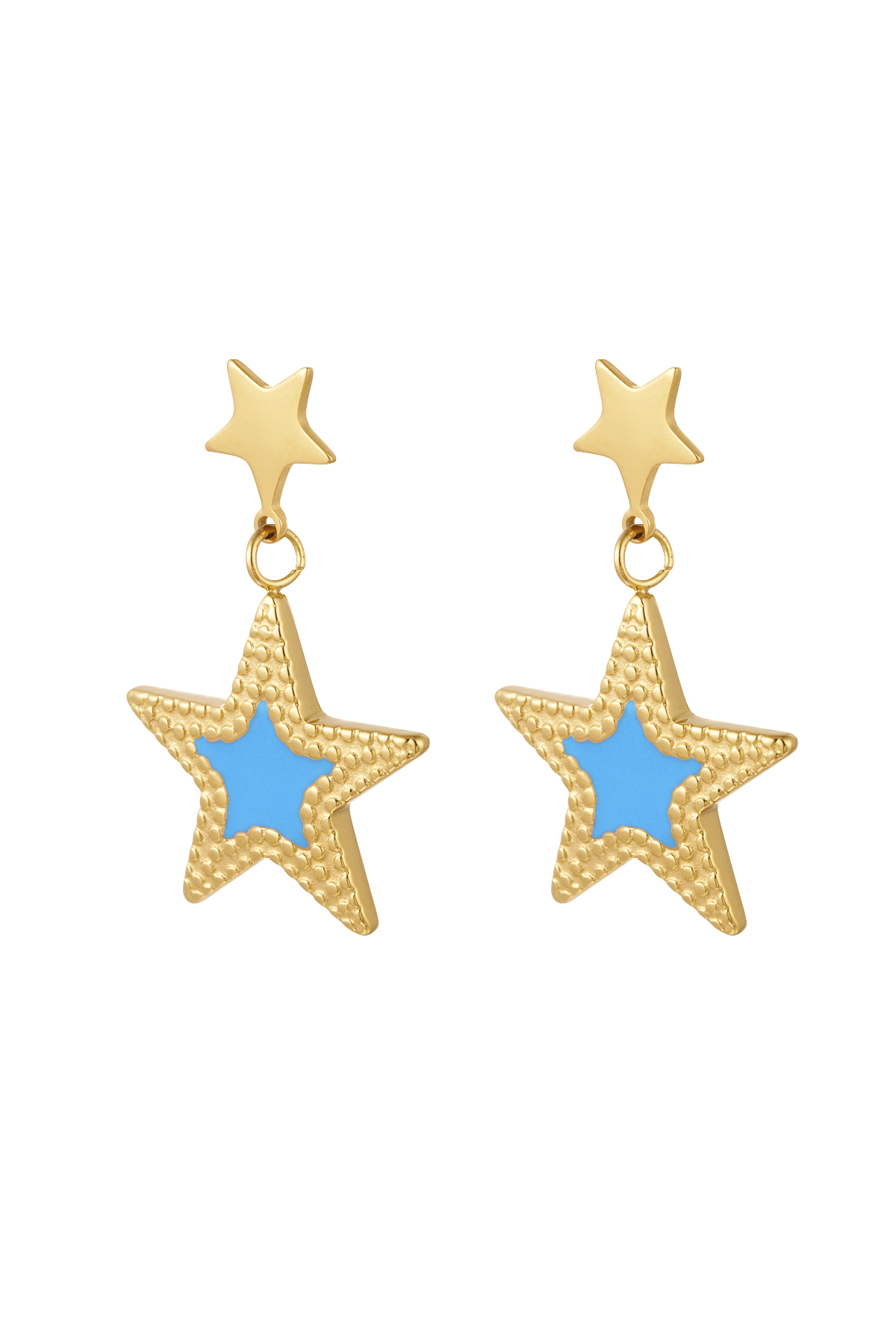 Earrings double star - Gold color/blue 2