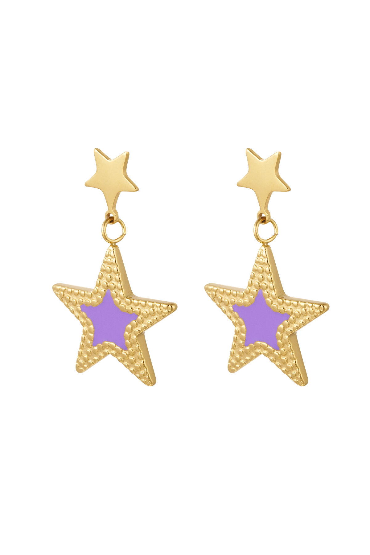 Earrings double star - Gold color/lilac 2