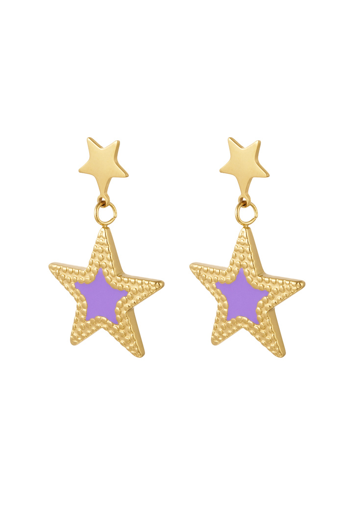 Pendientes doble estrella - oro/lila 