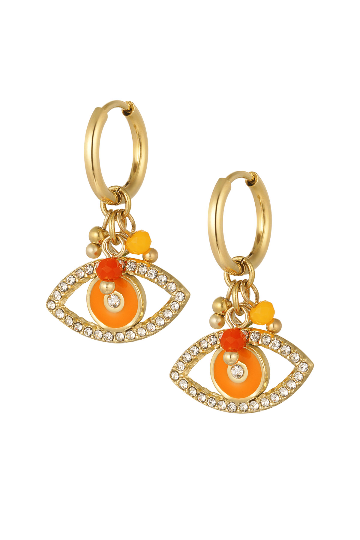 Earrings zircons & colored eye - Gold color/orange