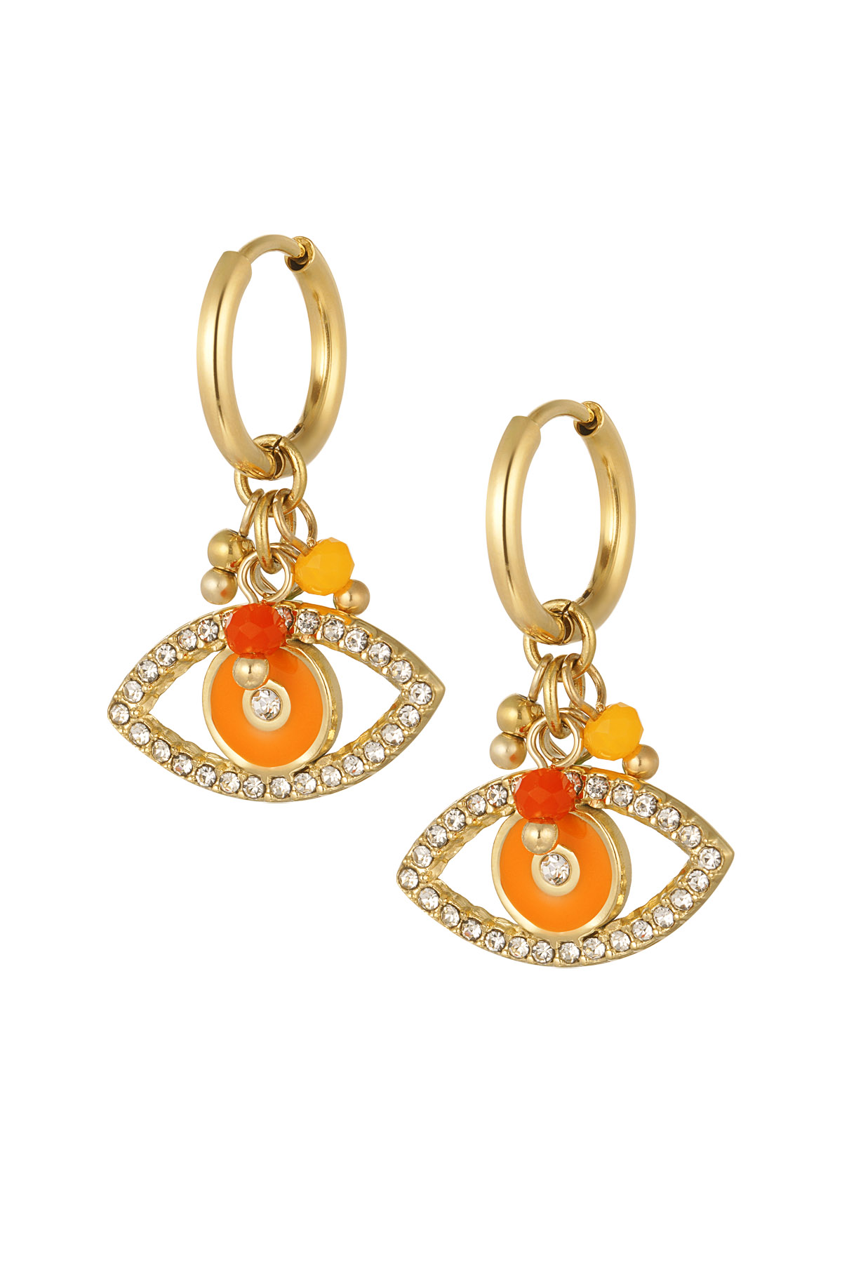 Earrings zircons &amp; colored eye - gold/orange