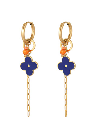 Earrings with clover and chain blue - gold h5 