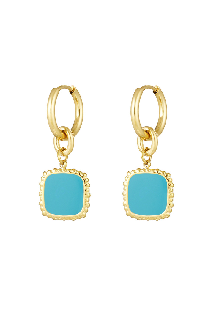 earrings with square pendant blue - gold 