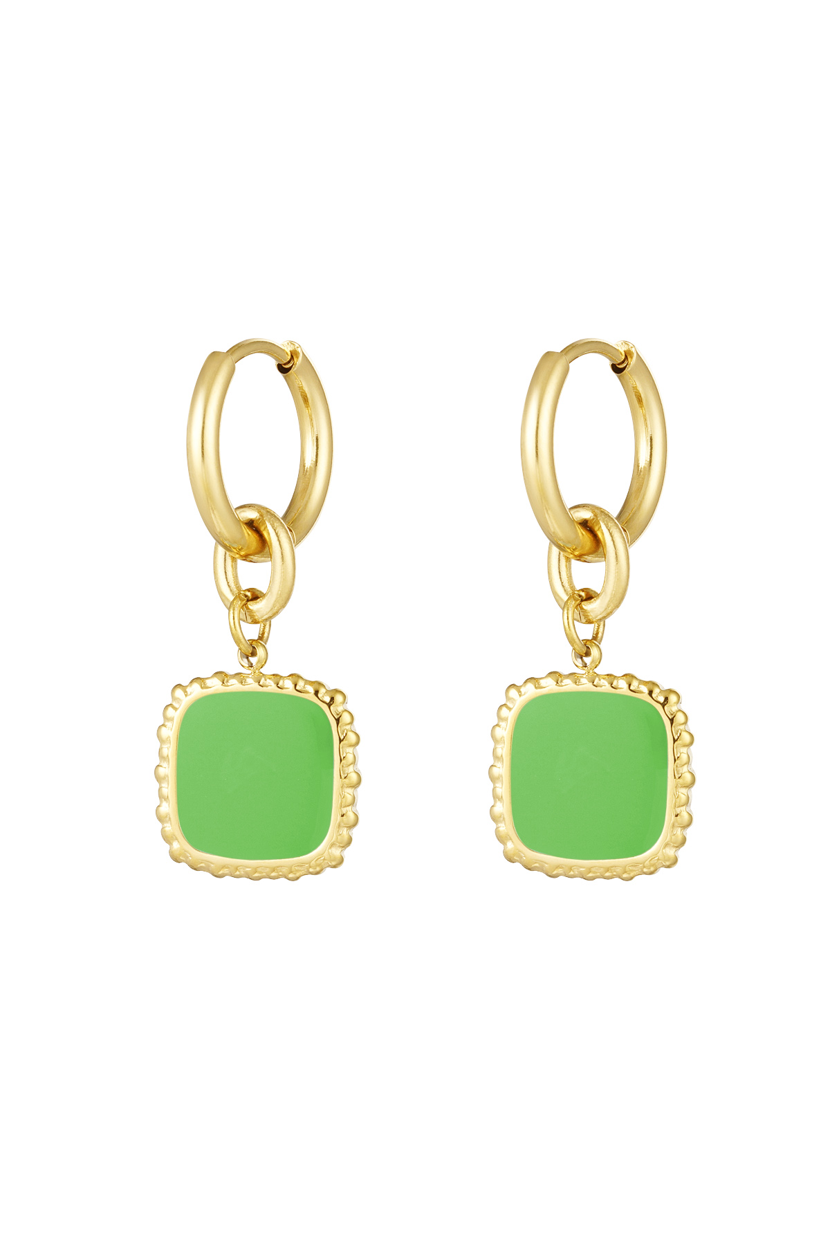 earrings with square pendant green - gold