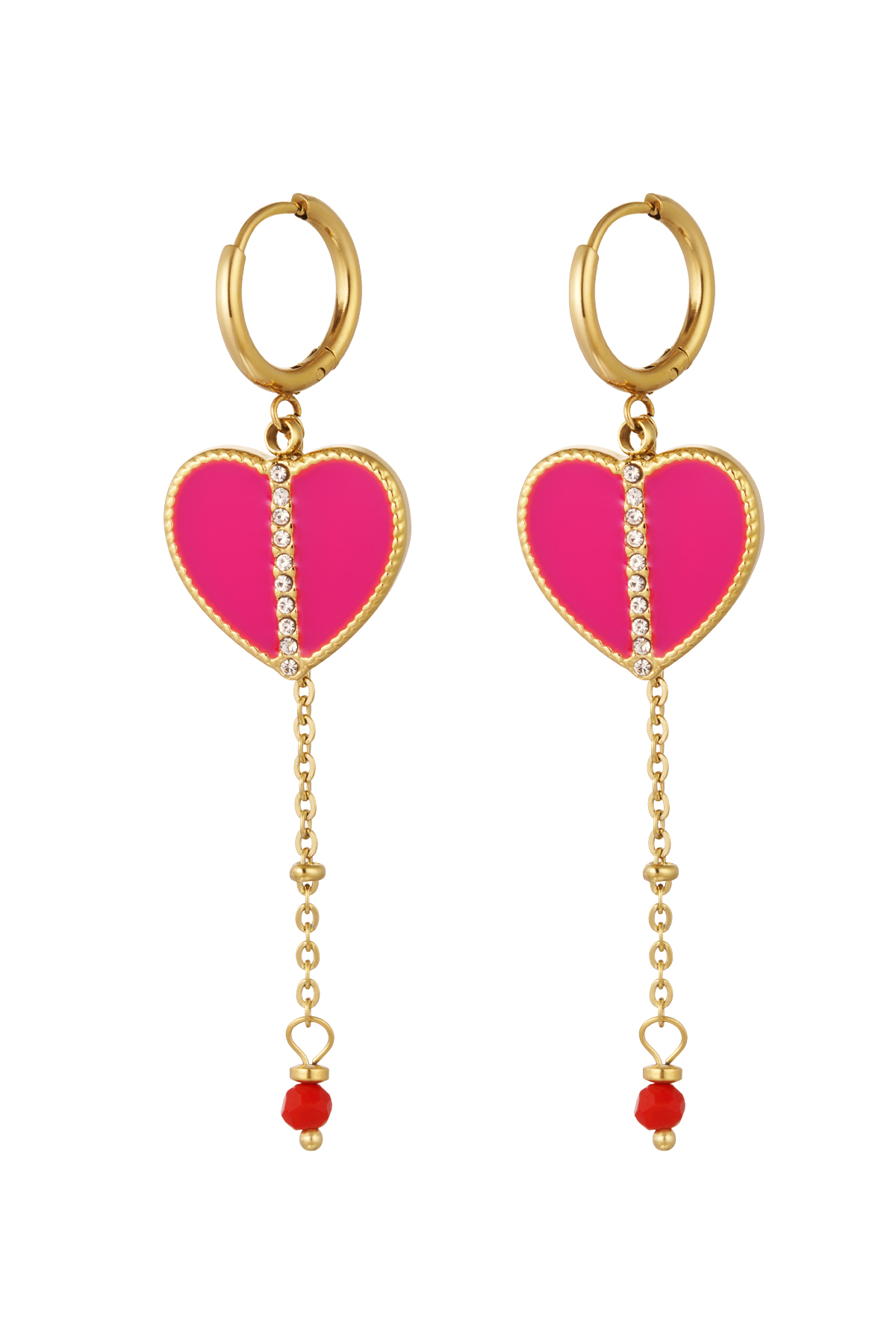 Earrings heart with zircon detail - gold/pink