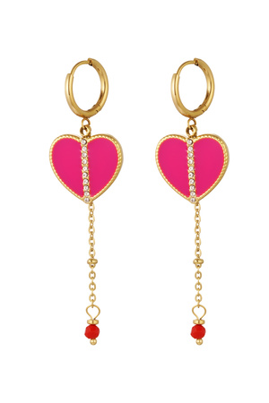 Earrings heart with zircon detail - gold/pink h5 