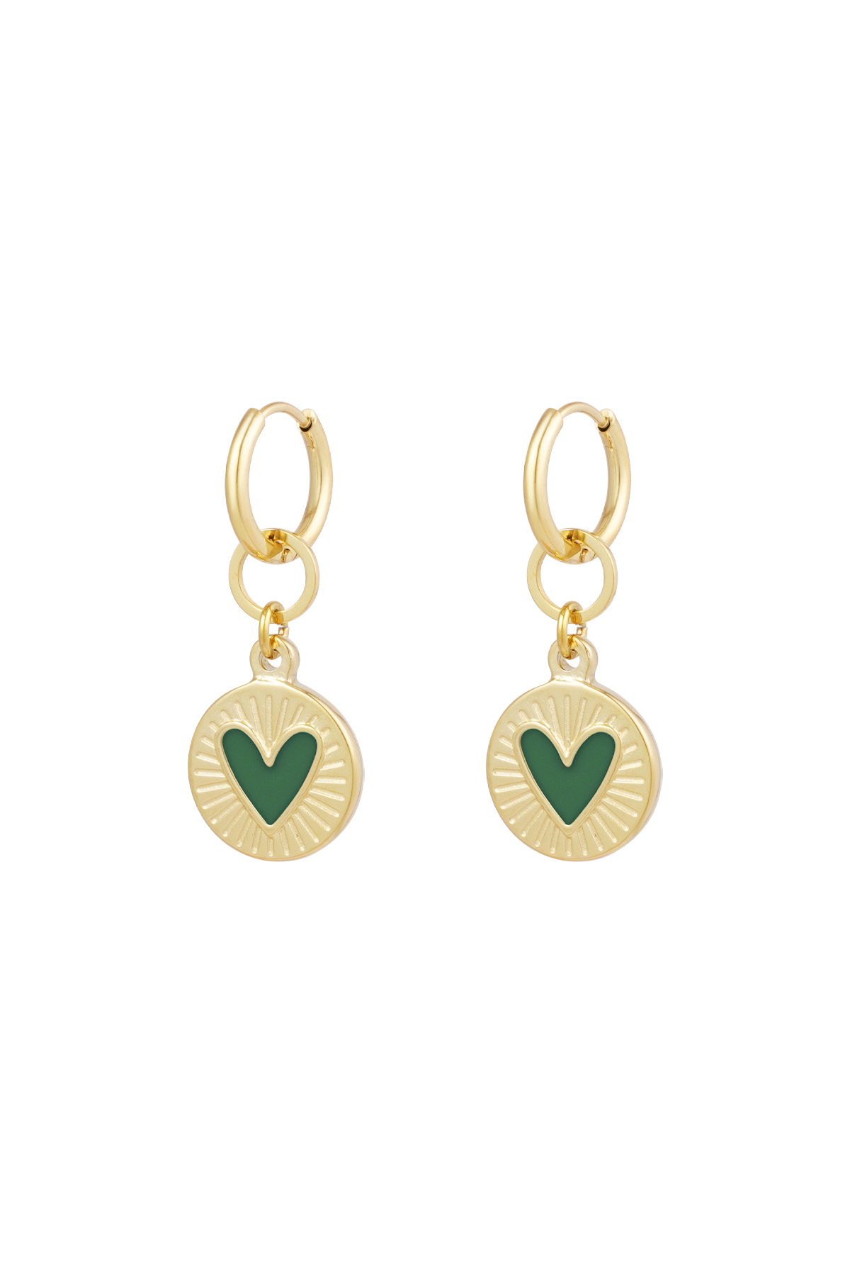 Earrings glowing heart - green gold 