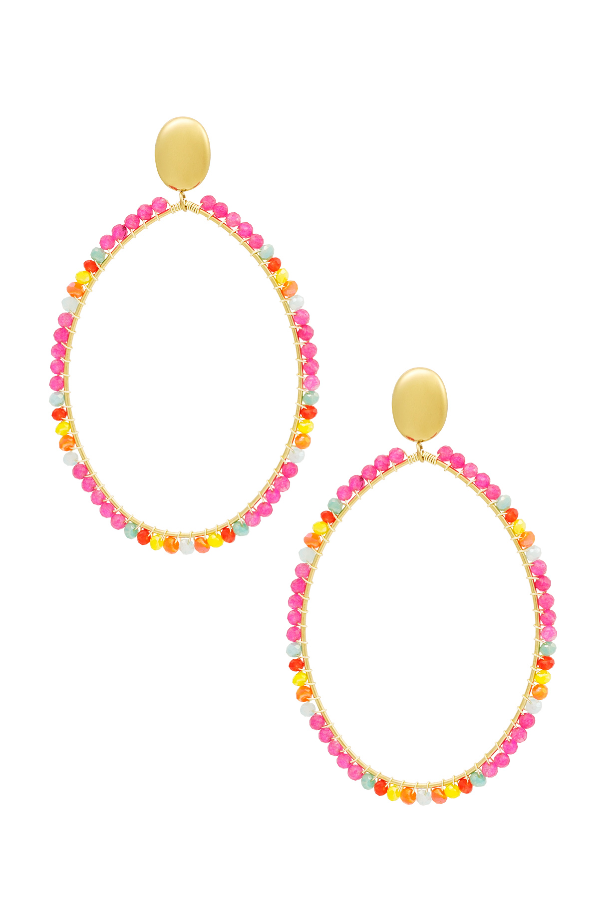 Boucles d'oreilles pendentif ovale grand avec perles rose - multi