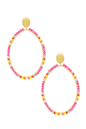 Boucles d'oreilles pendentif ovale grand avec perles rose - multi h5 