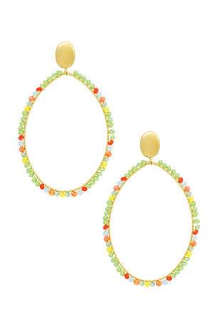 Boucles d'oreilles pendentif ovale grand avec perles vert - or h5 