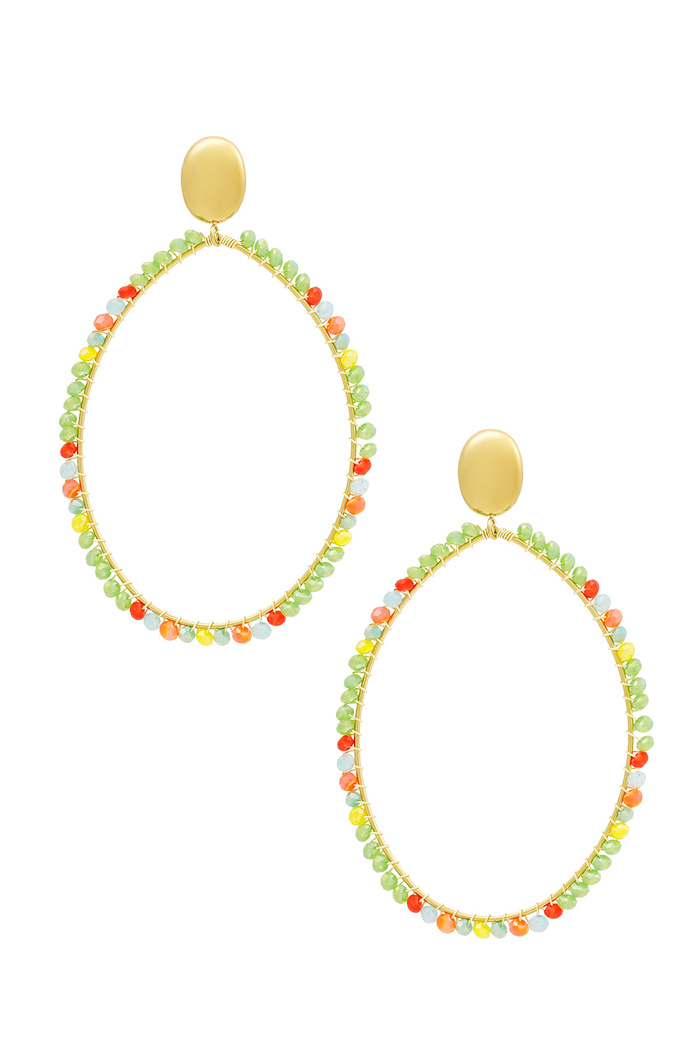 Boucles d'oreilles pendentif ovale grand avec perles vert - or 