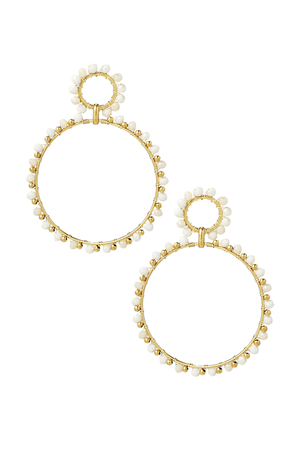 Ohrringe mit doppelten Perlenkreisen – Gold/Weiß