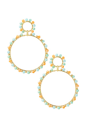Earrings double beaded circles - gold/blue/orange h5 