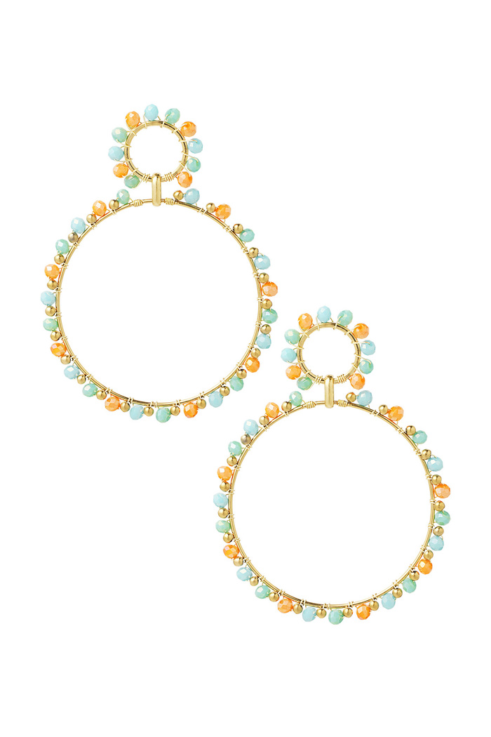 Earrings double beaded circles - gold/blue/orange 