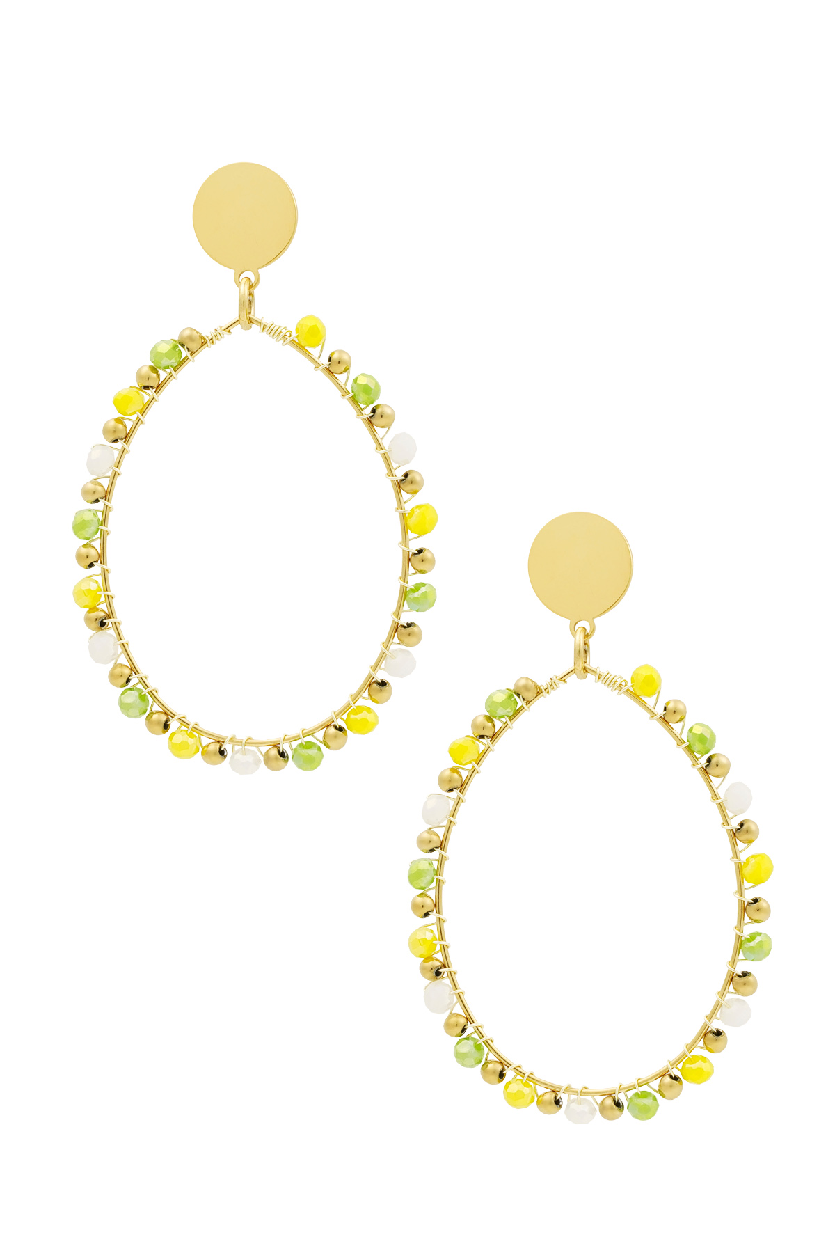 Orecchini pendenti ovali con perline verde - oro h5 