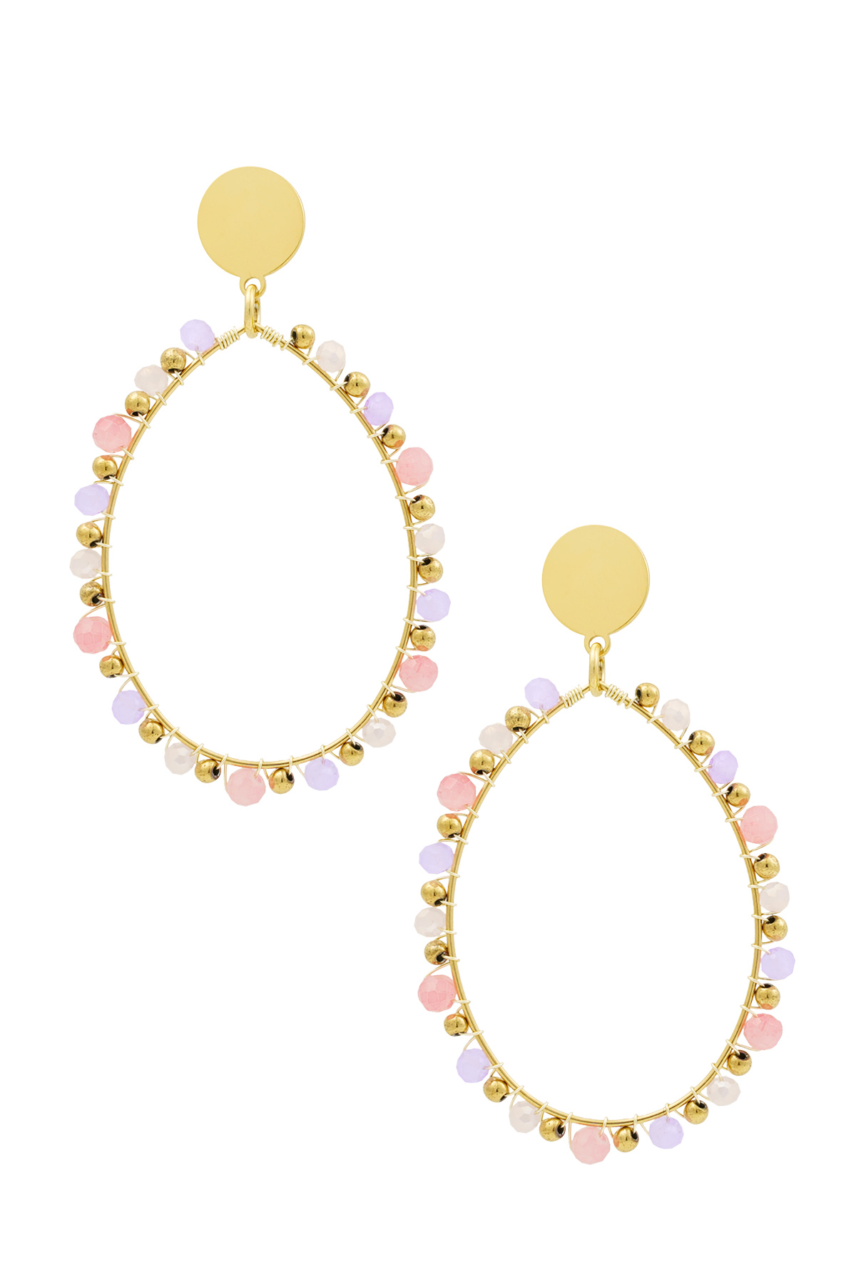 Orecchini pendenti ovali con perline rosa - viola h5 