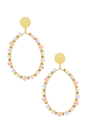 Boucles d'oreilles pendantes ovales avec perles rose - violet h5 