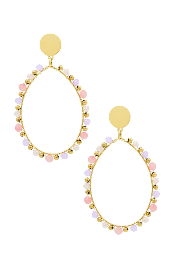 Boucles d'oreilles pendantes ovales avec perles rose - violet 