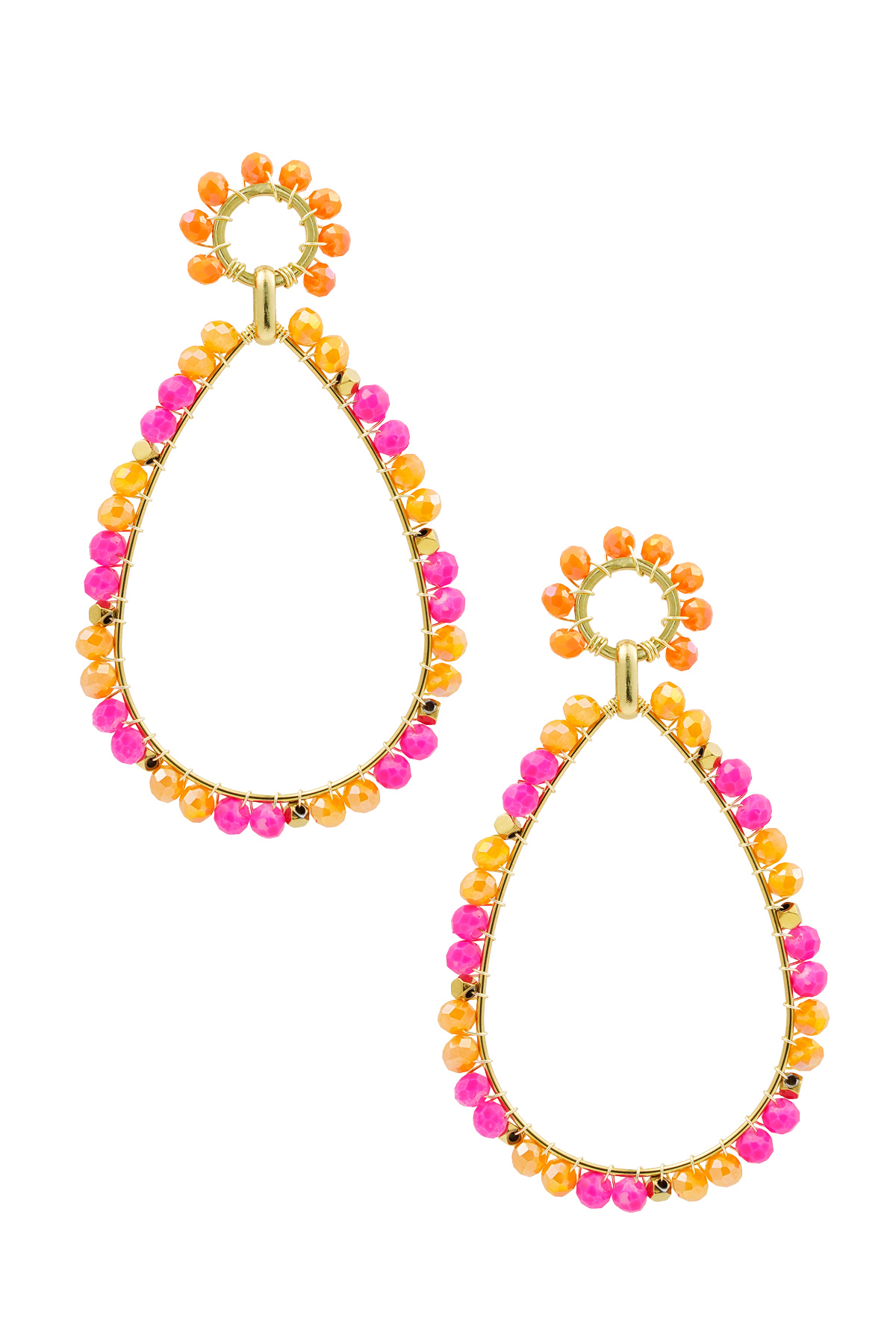 Boucles d'oreilles pendentif goutte avec perles orange - rose