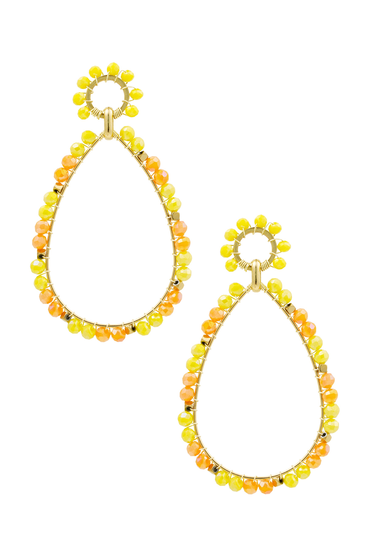 Earrings drop pendant with beads yellow - orange