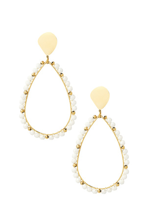 Earrings drop beads - gold/white h5 