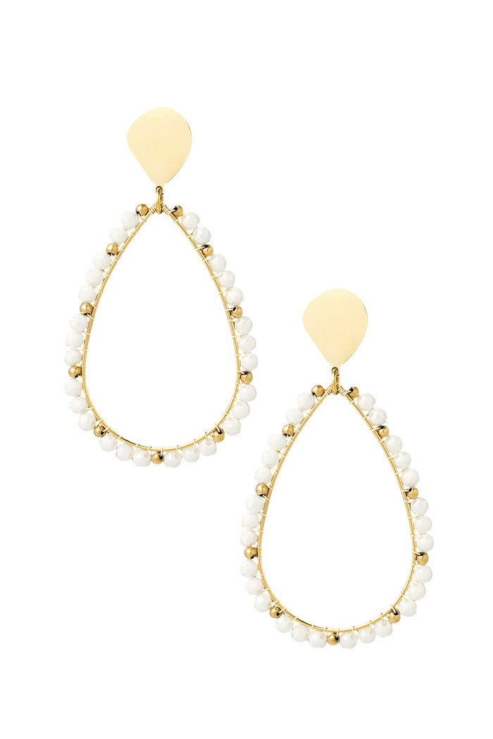 Earrings drop beads - gold/white 