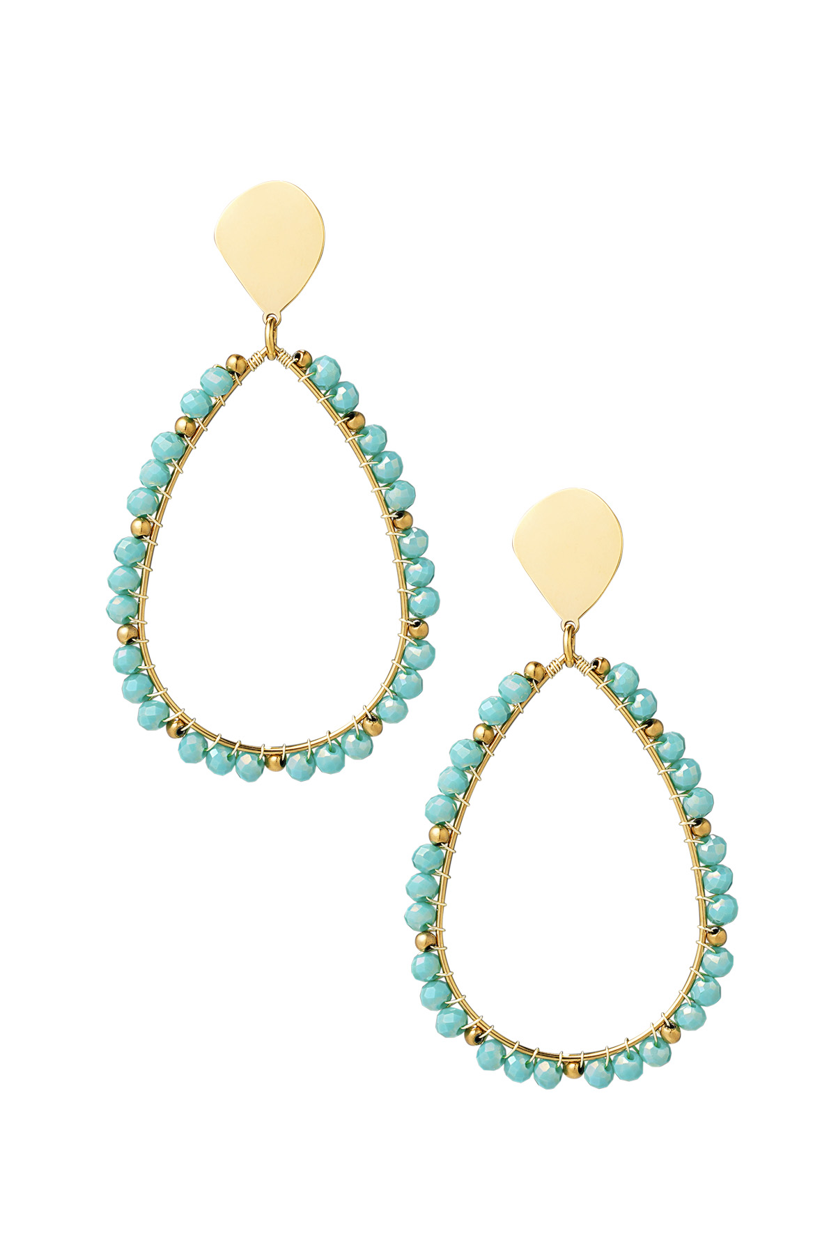 Earrings drop beads - gold/blue