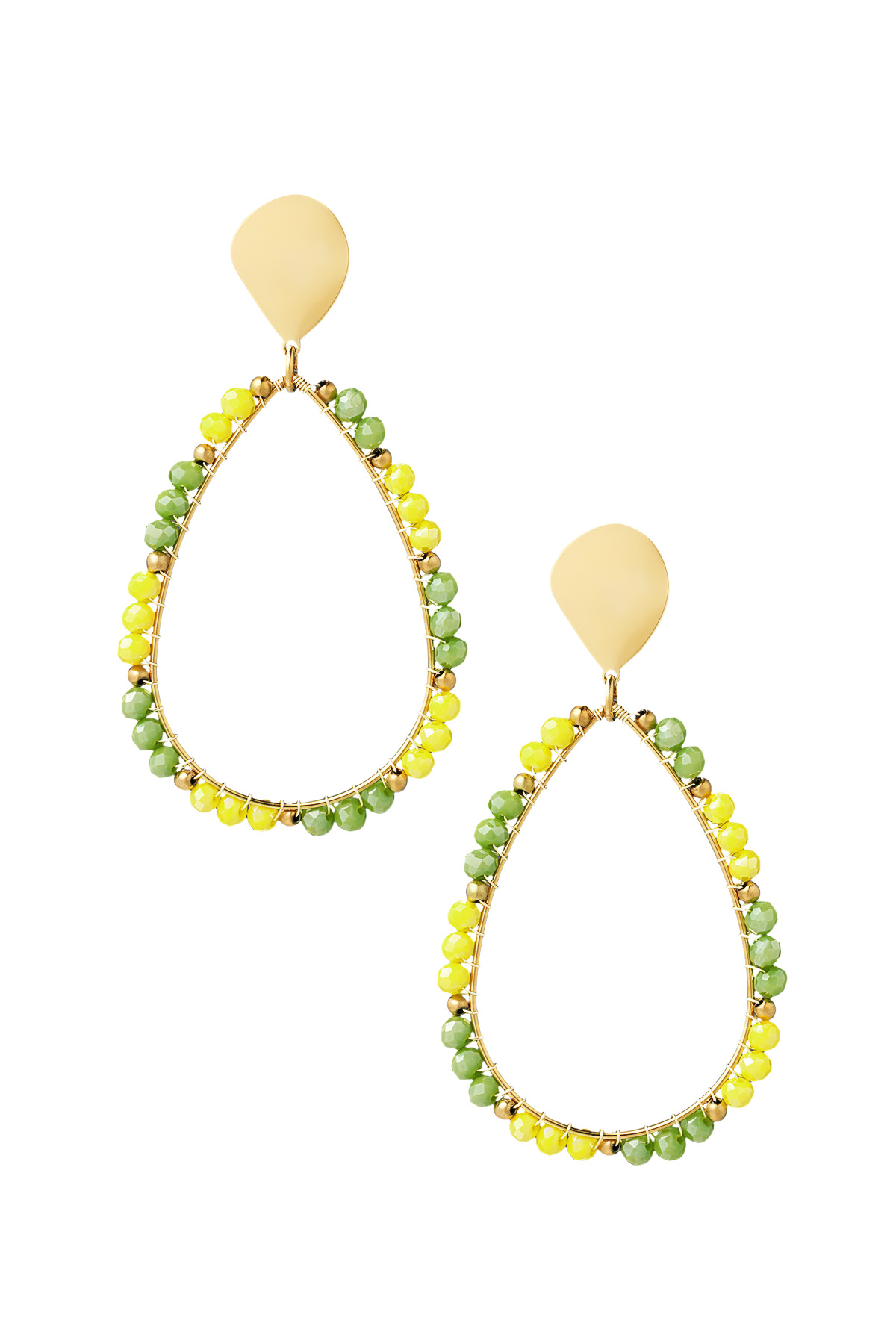Earrings drop beads - gold/green