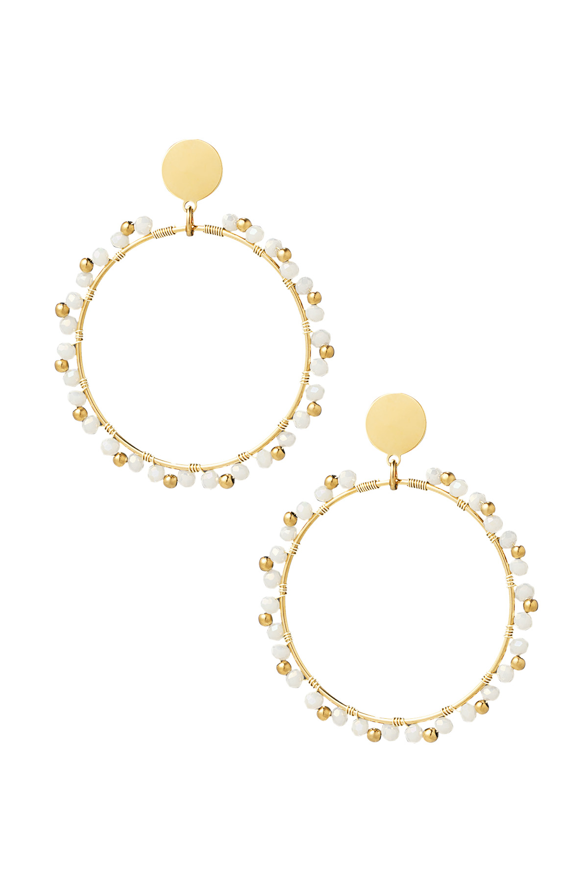 Runde Ohrringe mit Perlen - Gold/Weiß