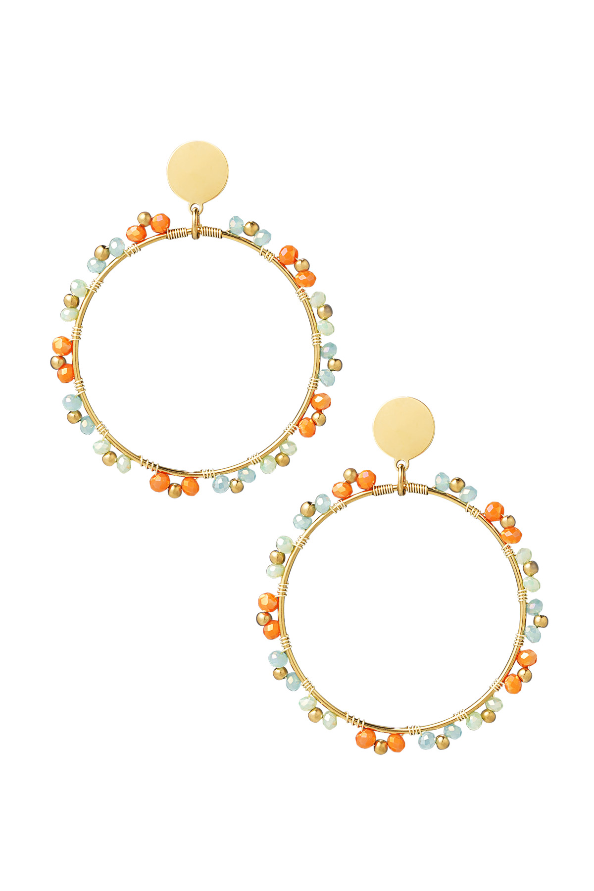 Boucles d'oreilles perles rondes - doré/bleu/orange