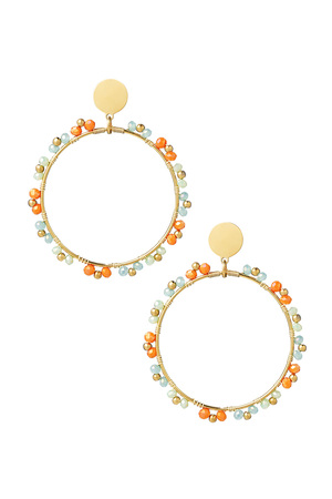 Round earrings beads - gold/blue/orange h5 