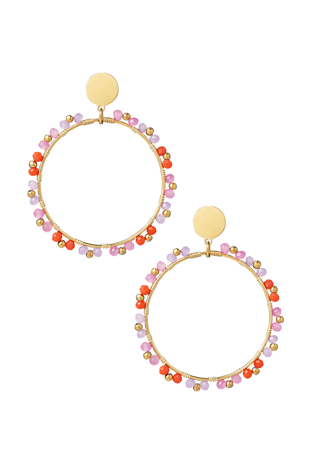 Pendientes redondos perlas - oro/morado h5 